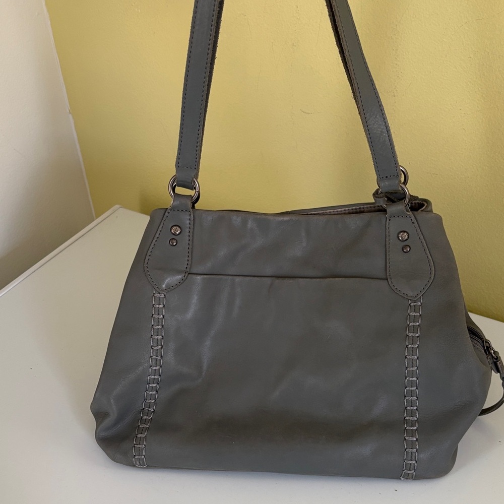 The Sak Gray Leather Tri Compartment Handbag Shoulder Bag